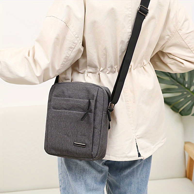 1pc Men s New Business Lightweight Bag, Casual Simple Shoulder Bag, Multi-layer Zipper Canvas Large Capacity Small Square Bag details 0