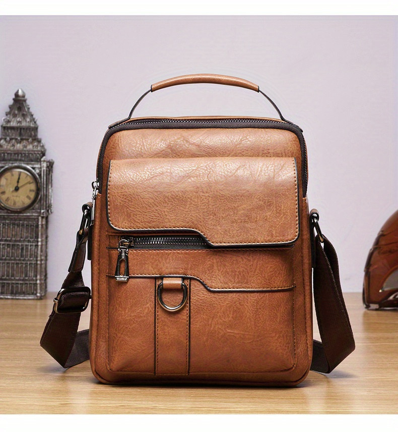 mens vintage pu leather shoulder bag mens business satchel bag details 0