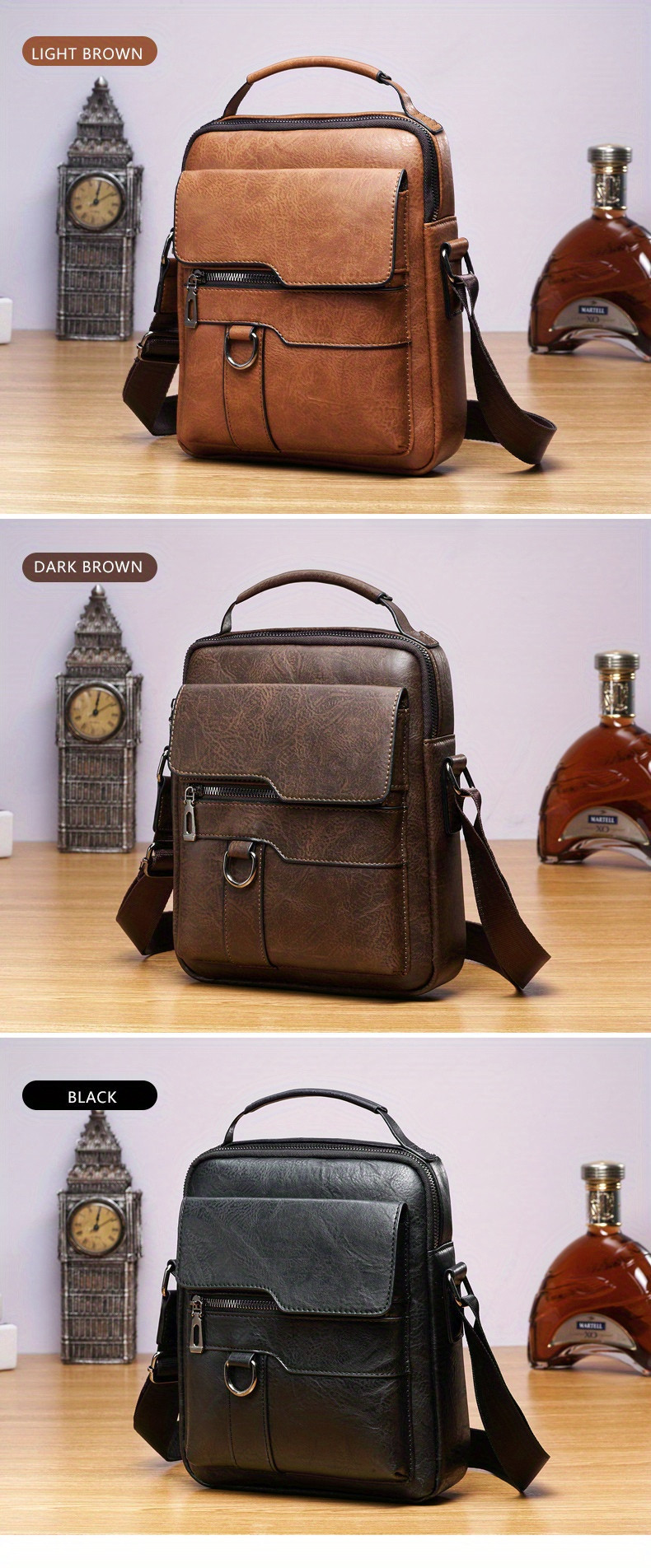 mens vintage pu leather shoulder bag mens business satchel bag details 4