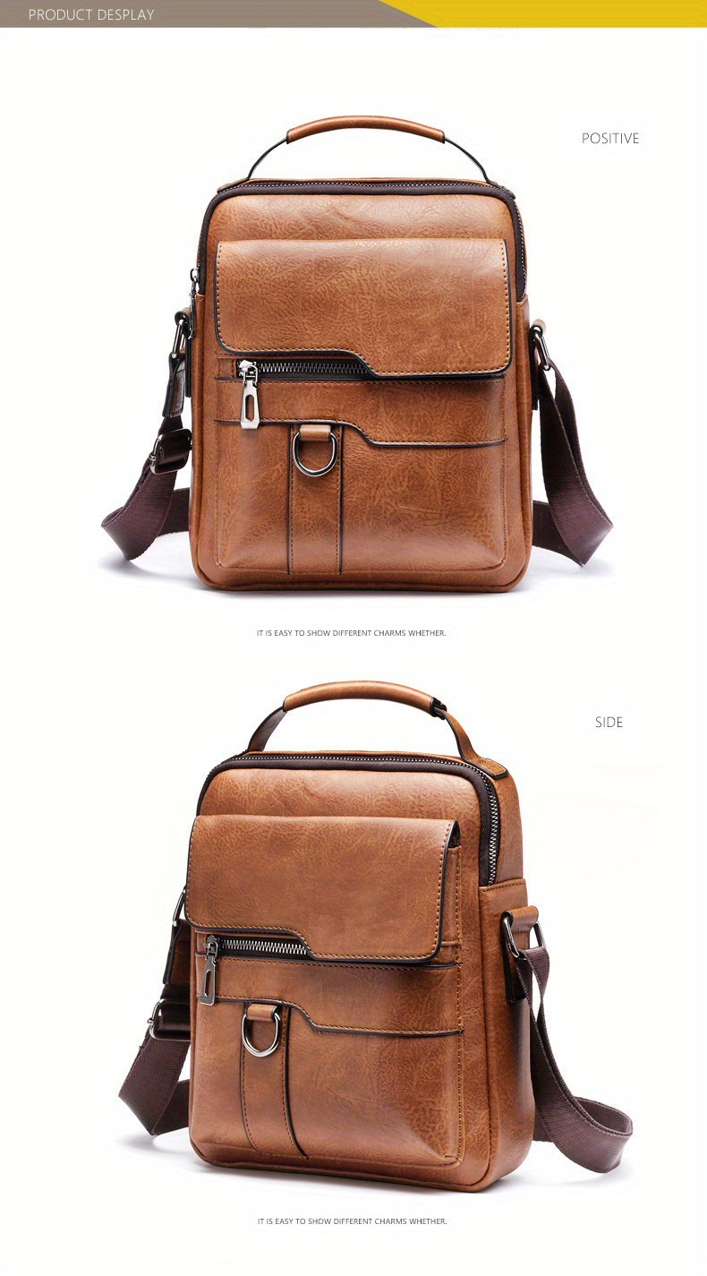 mens vintage pu leather shoulder bag mens business satchel bag details 7