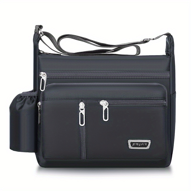 multifunctional shoulder bag with water bottle holder for men women large capacity crossbody bag details 1