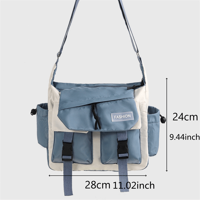 1pc nylon crossbody bags for teenager men messenger bag student school bags youth womens shoulder bag fashion contrast color bag details 2