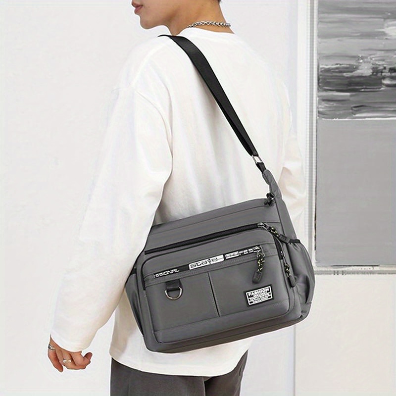 fashion mens retro casual multi compartment shoulder bag outdoor simple crossbody bag details 1