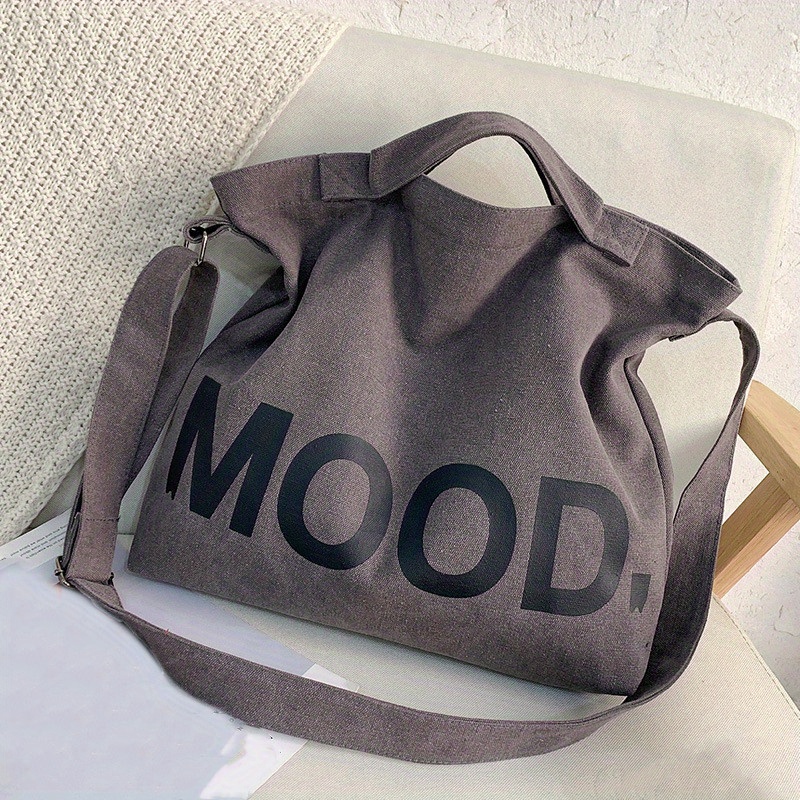 shoulder bag tote bag, letter mood print casual canvas crossbody bag large capacity trendy mens shoulder bag tote bag details 1