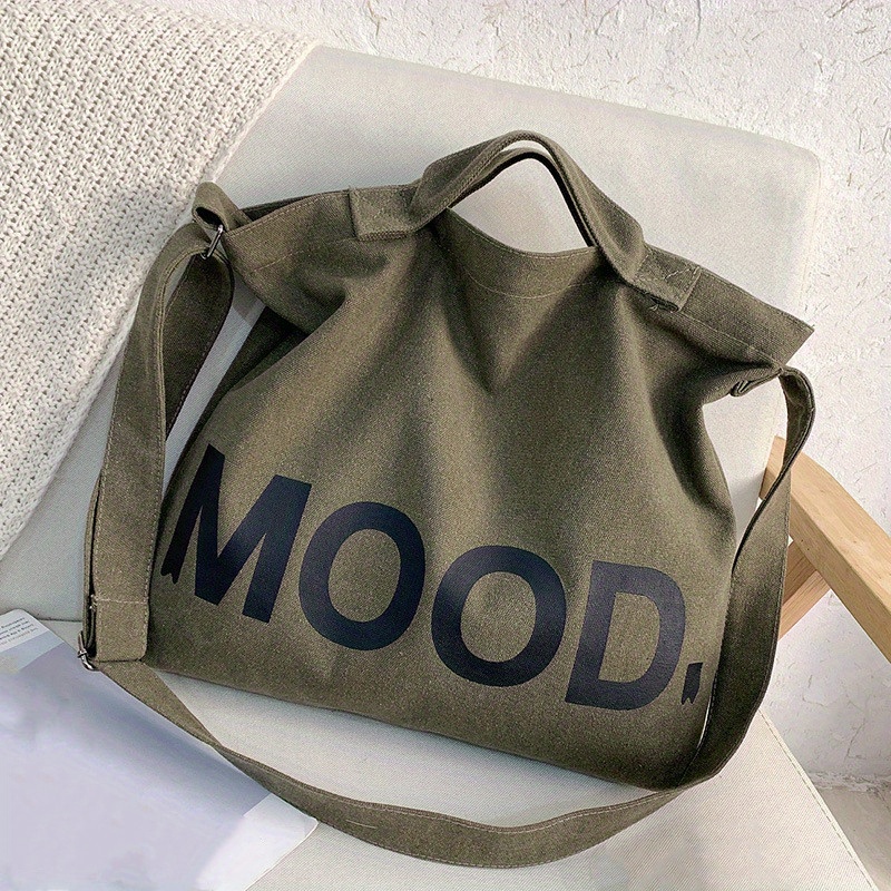 shoulder bag tote bag, letter mood print casual canvas crossbody bag large capacity trendy mens shoulder bag tote bag details 7