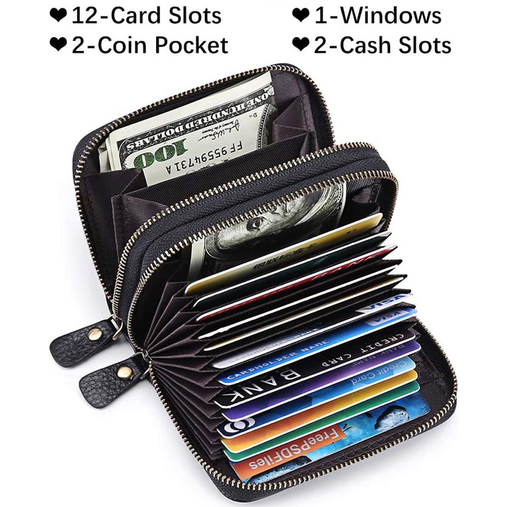 womens credit card wallet large capacity multi card case wallet with id window zipper card cases holder details 0