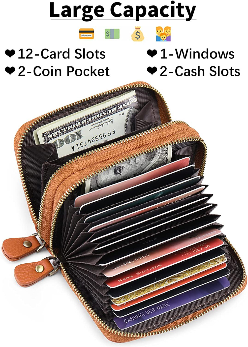 womens credit card wallet large capacity multi card case wallet with id window zipper card cases holder details 4