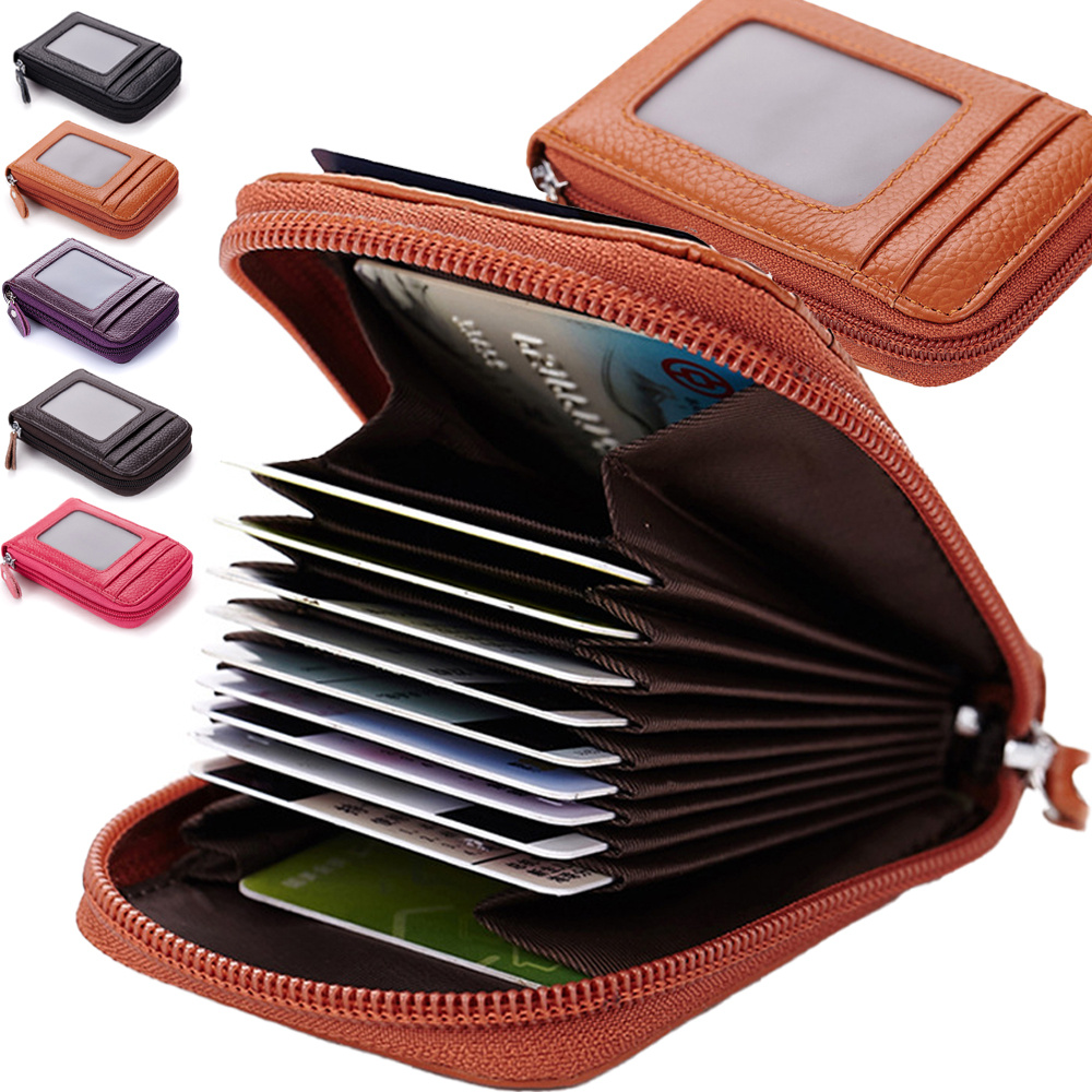 rfid blocking credit card holder zip around card case card organizer fashion coin purse with id window details 0