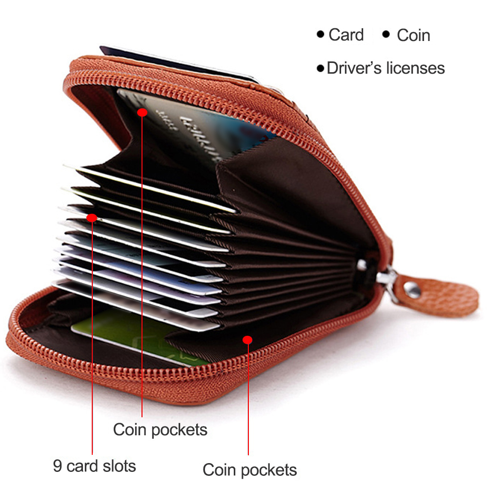 rfid blocking credit card holder zip around card case card organizer fashion coin purse with id window details 1