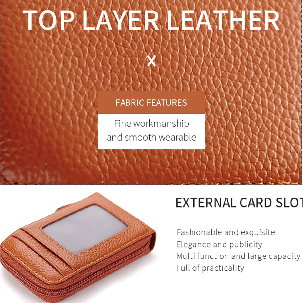 rfid blocking credit card holder zip around card case card organizer fashion coin purse with id window details 2