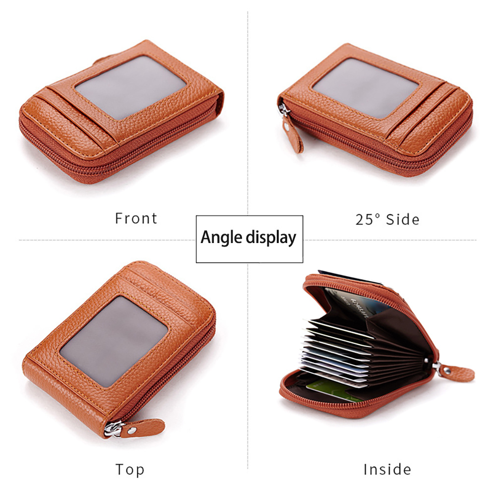 rfid blocking credit card holder zip around card case card organizer fashion coin purse with id window details 5