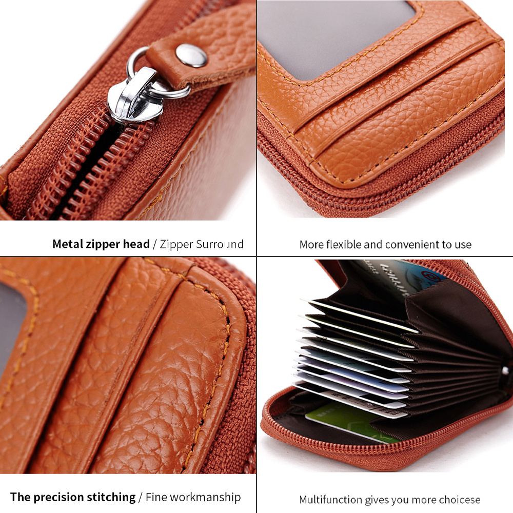 rfid blocking credit card holder zip around card case card organizer fashion coin purse with id window details 6