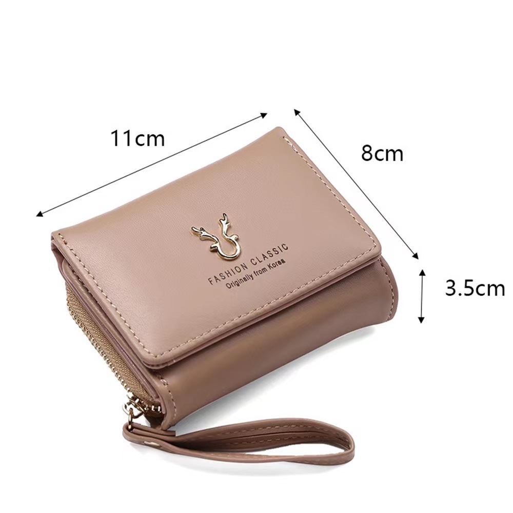 zipper small wallet womens casual faux leather wallet with card slots id window details 18