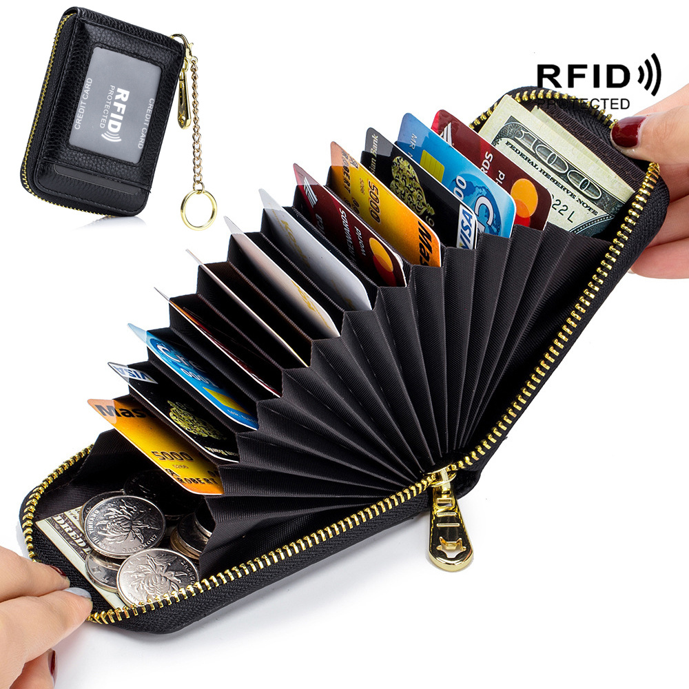 rfid credit card holder casual multi compartment wallet simple zip around card case details 0