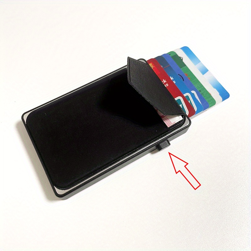 rfid blocking card holder aluminum smart wallet metal pop button purse can accommodate 6 8 cards details 2