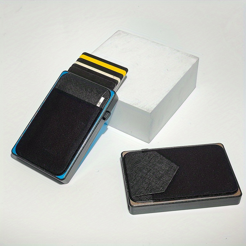 rfid blocking card holder aluminum smart wallet metal pop button purse can accommodate 6 8 cards details 5