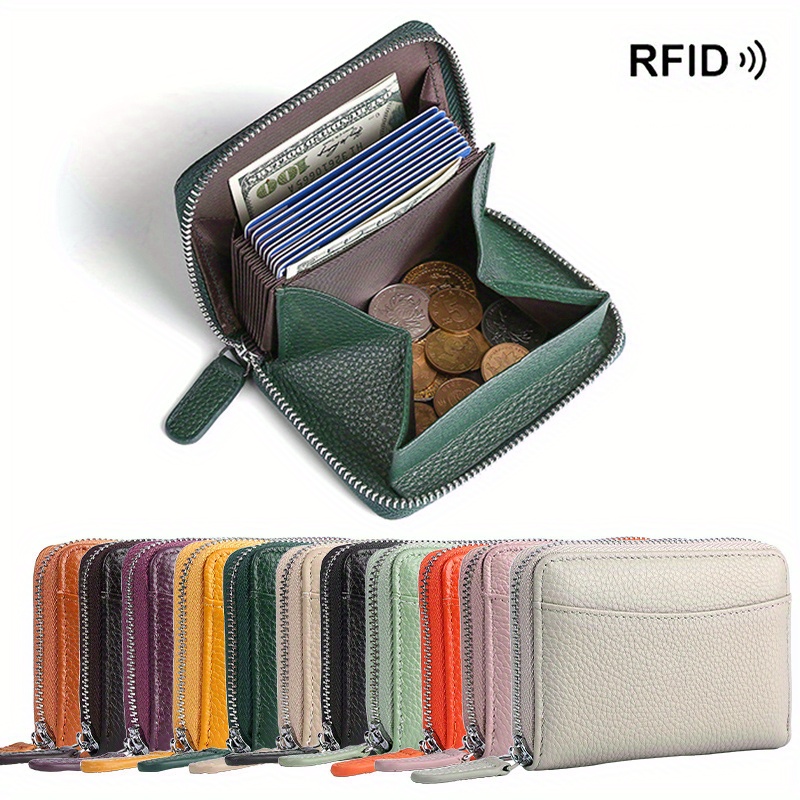 vintage genuine leather wallet fashion casual solid color credit card storage bag organizer womens simple versatile clutch bag coin purse details 0