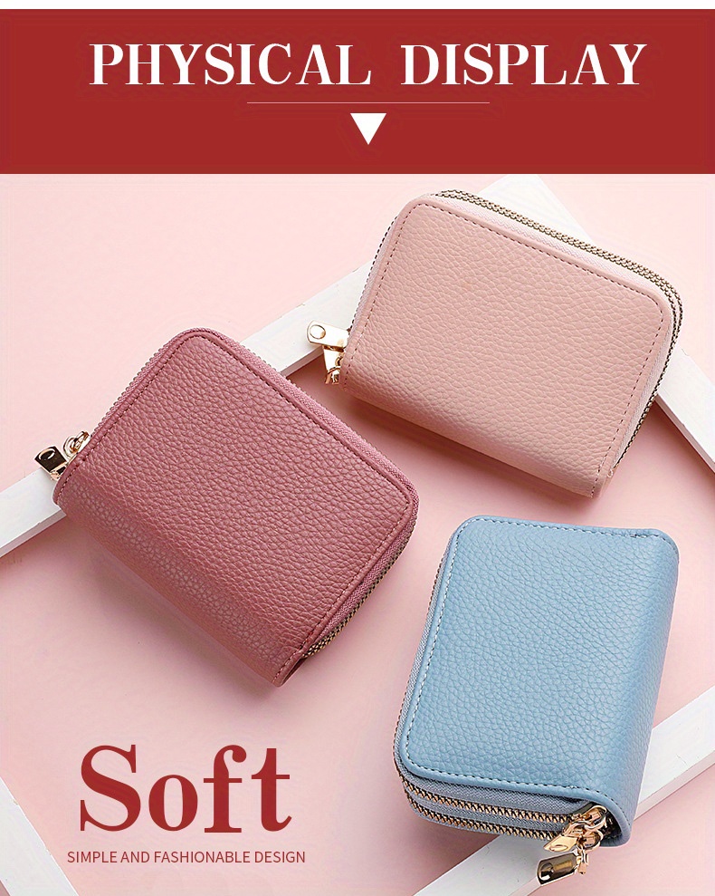 mini solid color card holder, mini solid color card holder zipper short wallet versatile clutch purse 3 35 1 57 4 53 details 4