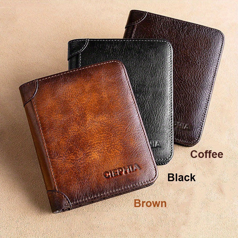 vintage trifold leather wallet rfid blocking protection short zipper coin purse id credit card holder fathers day gifts details 0