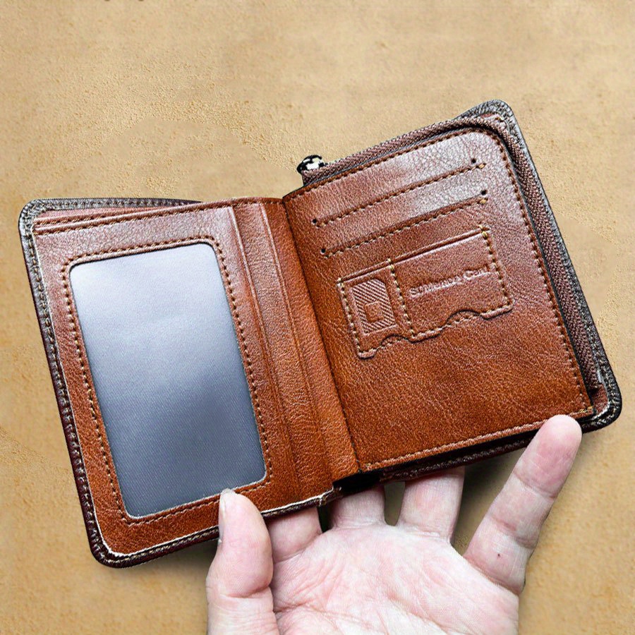 vintage trifold leather wallet rfid blocking protection short zipper coin purse id credit card holder fathers day gifts details 5