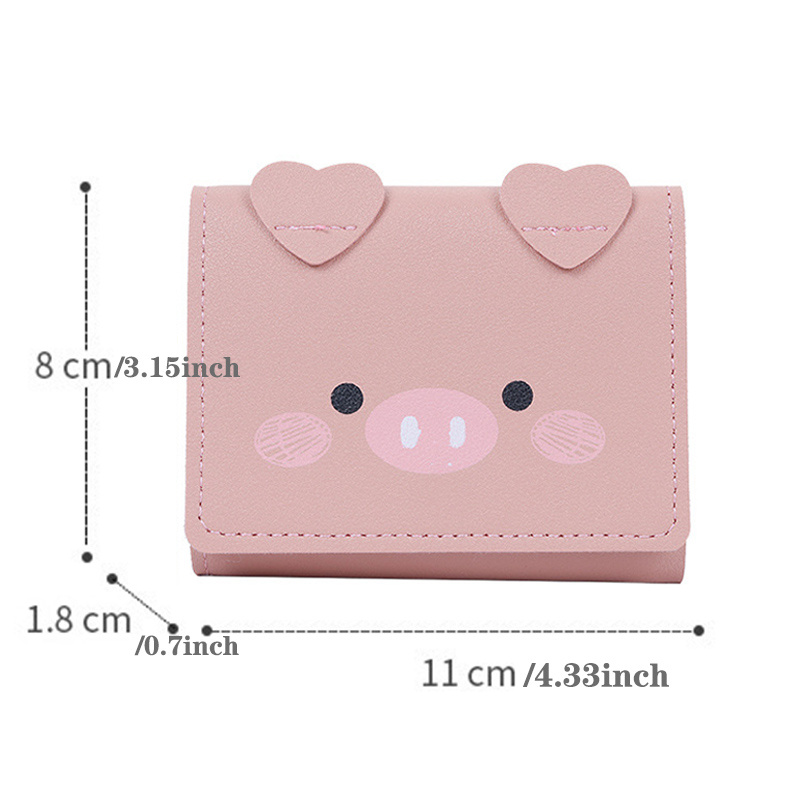 cartoon kawaii pig design wallet, cartoon kawaii pig design wallet trifold coin purse versatile clutch wallet with card slots details 0