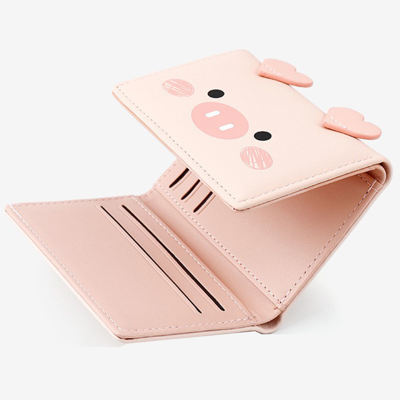 cartoon kawaii pig design wallet, cartoon kawaii pig design wallet trifold coin purse versatile clutch wallet with card slots details 1