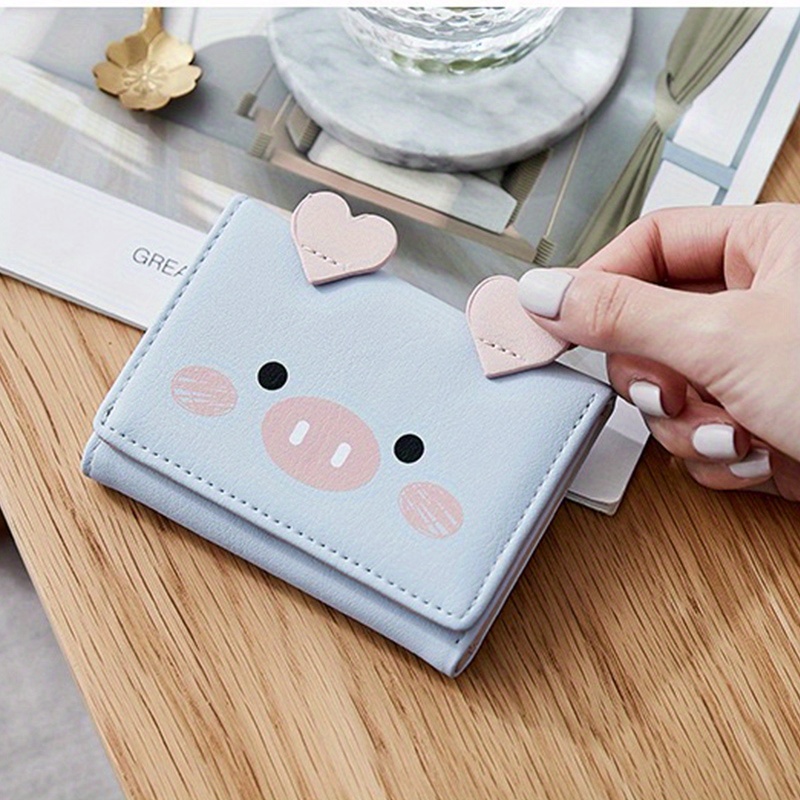 cartoon kawaii pig design wallet, cartoon kawaii pig design wallet trifold coin purse versatile clutch wallet with card slots details 4