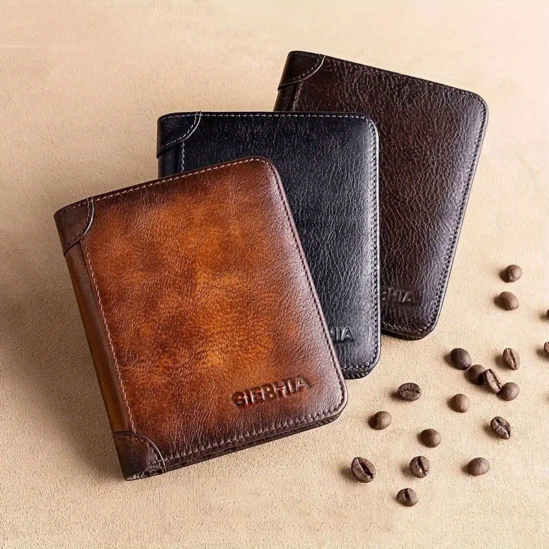 handmade leather wallet genuine leather rfid wallets vintage thin short multi function id credit card holder money bag give gifts on valentines day details 1