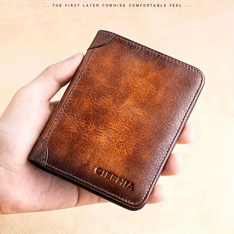 handmade leather wallet genuine leather rfid wallets vintage thin short multi function id credit card holder money bag give gifts on valentines day details 2