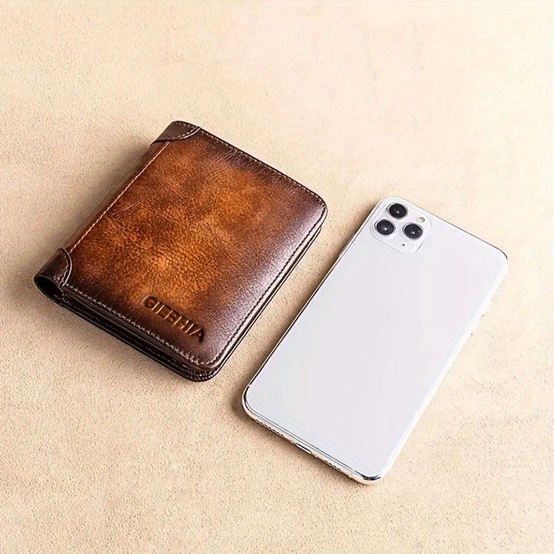 handmade leather wallet genuine leather rfid wallets vintage thin short multi function id credit card holder money bag give gifts on valentines day details 3