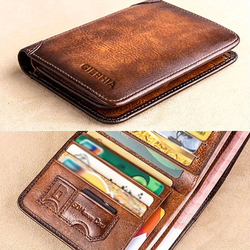 handmade leather wallet genuine leather rfid wallets vintage thin short multi function id credit card holder money bag give gifts on valentines day details 5