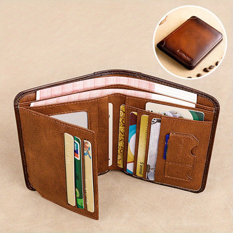 handmade leather wallet genuine leather rfid wallets vintage thin short multi function id credit card holder money bag give gifts on valentines day details 6