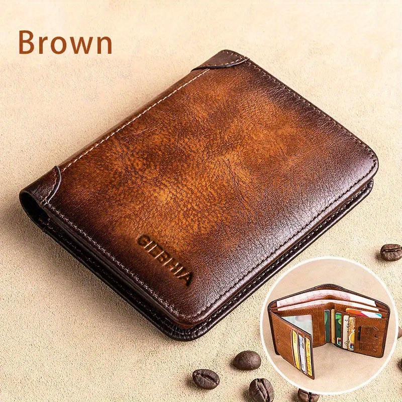 handmade leather wallet genuine leather rfid wallets vintage thin short multi function id credit card holder money bag give gifts on valentines day details 10