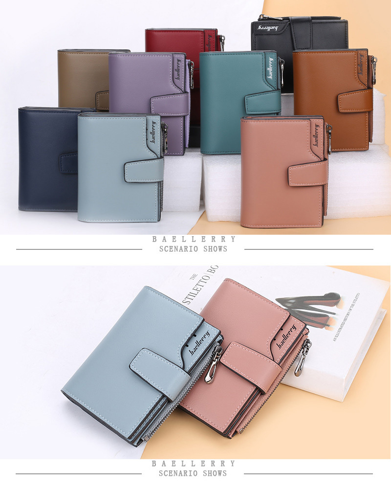 letter detail small wallet womens simple faux leather fold wallet with multiple card slots zipper pocket details 5