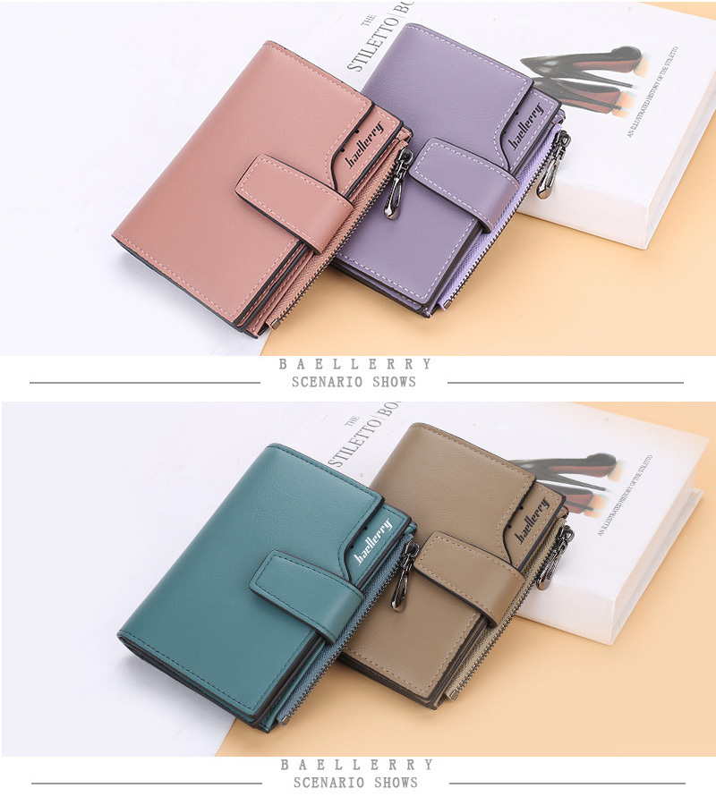 letter detail small wallet womens simple faux leather fold wallet with multiple card slots zipper pocket details 6