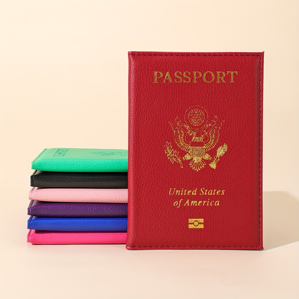 womens simple vintage passport case lightweight solid color cover faux leather organizer details 1