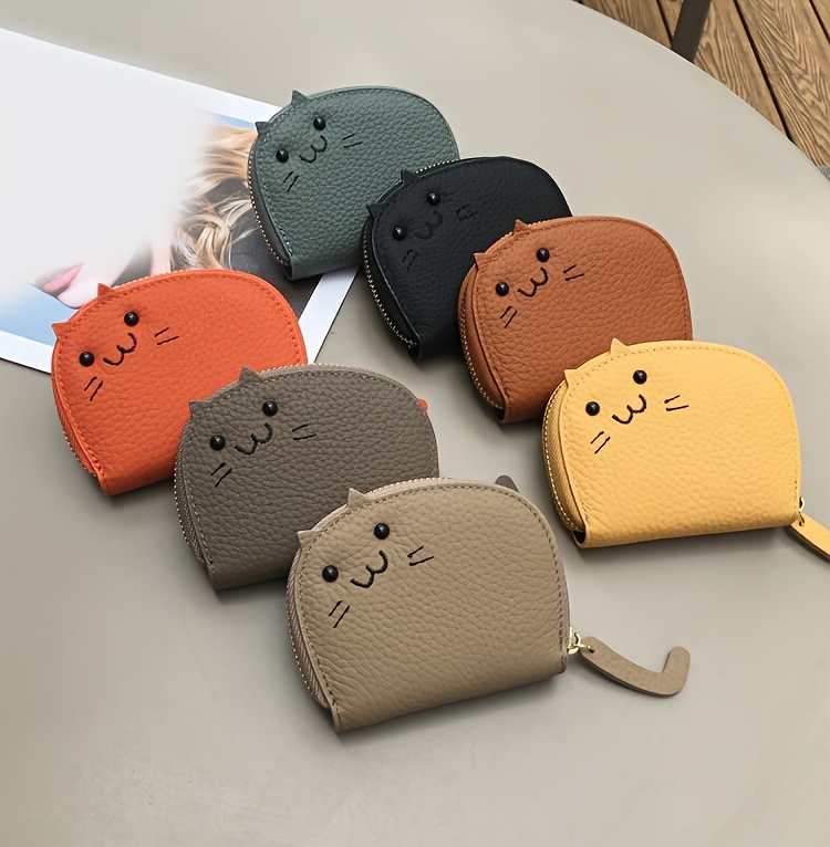 mini genuine leather coin purse kawaii cute cat card case lovely wallet pouch card holder details 0