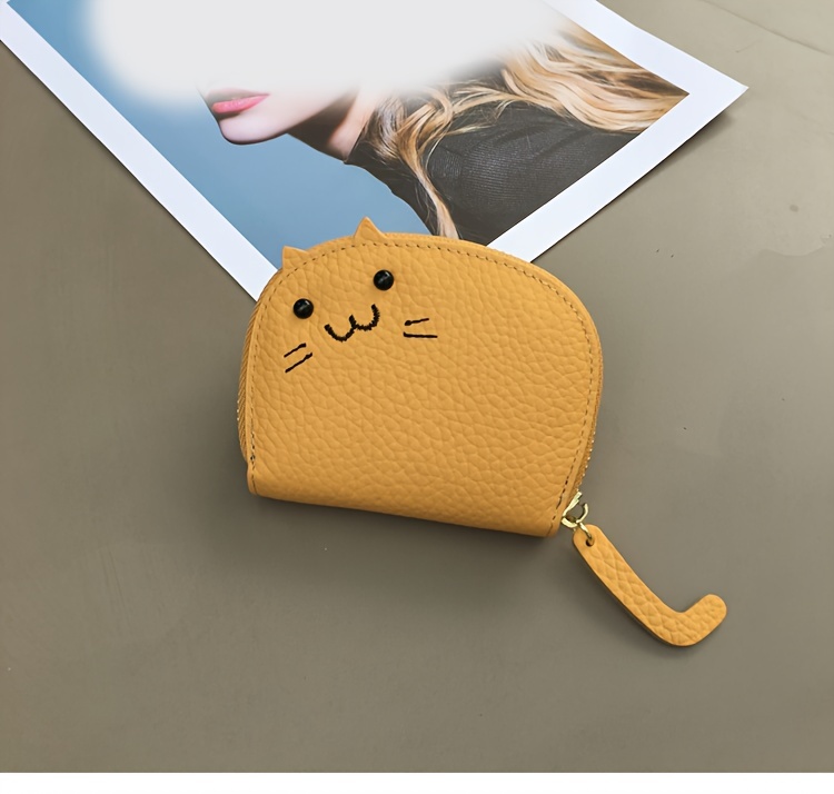 mini genuine leather coin purse kawaii cute cat card case lovely wallet pouch card holder details 1