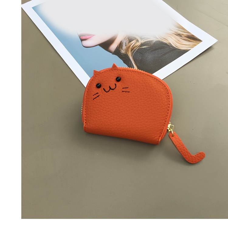 mini genuine leather coin purse kawaii cute cat card case lovely wallet pouch card holder details 3