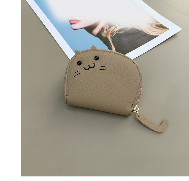 mini genuine leather coin purse kawaii cute cat card case lovely wallet pouch card holder details 5