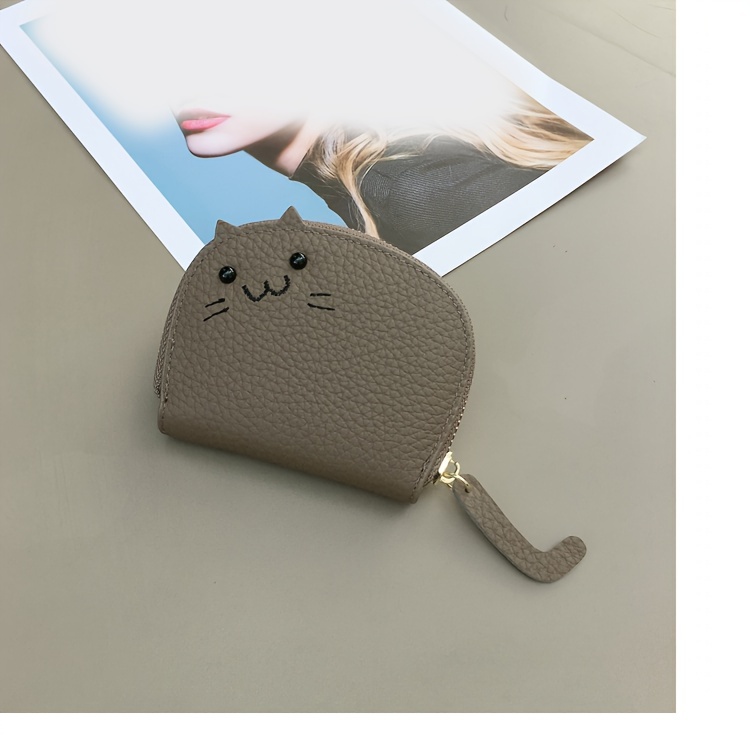 mini genuine leather coin purse kawaii cute cat card case lovely wallet pouch card holder details 7