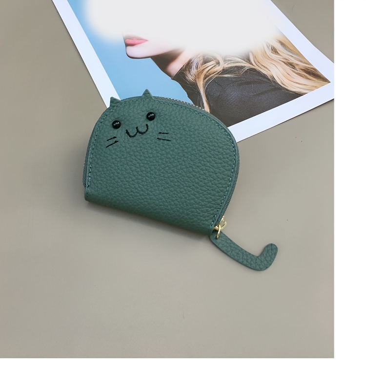 mini genuine leather coin purse kawaii cute cat card case lovely wallet pouch card holder details 9