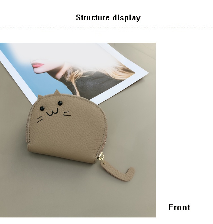 mini genuine leather coin purse kawaii cute cat card case lovely wallet pouch card holder details 15