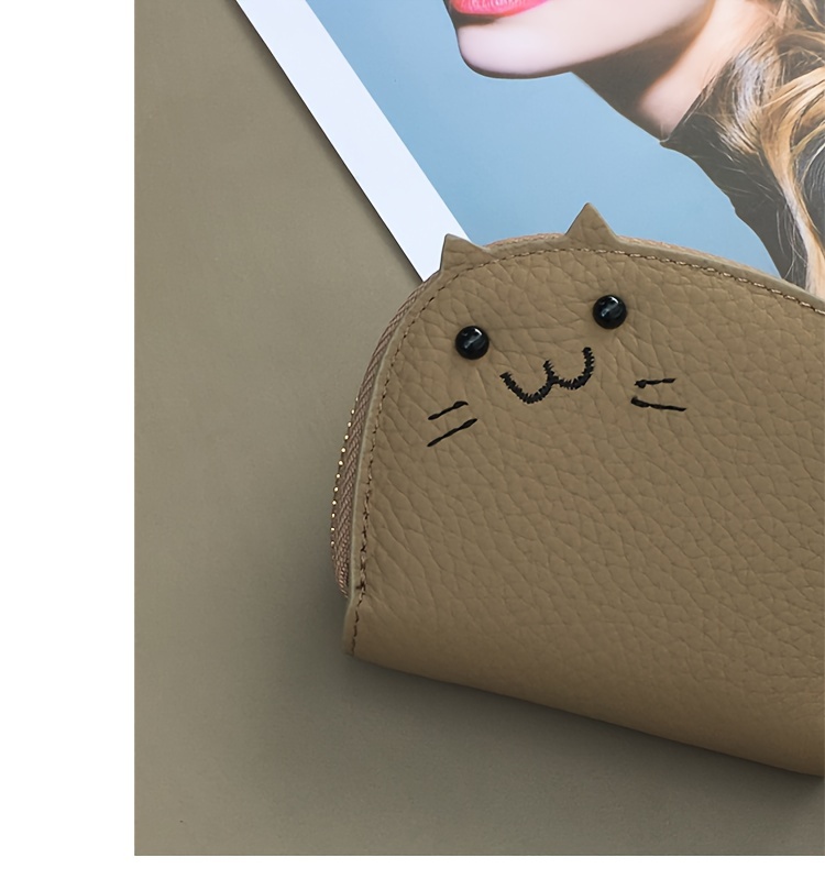 mini genuine leather coin purse kawaii cute cat card case lovely wallet pouch card holder details 18