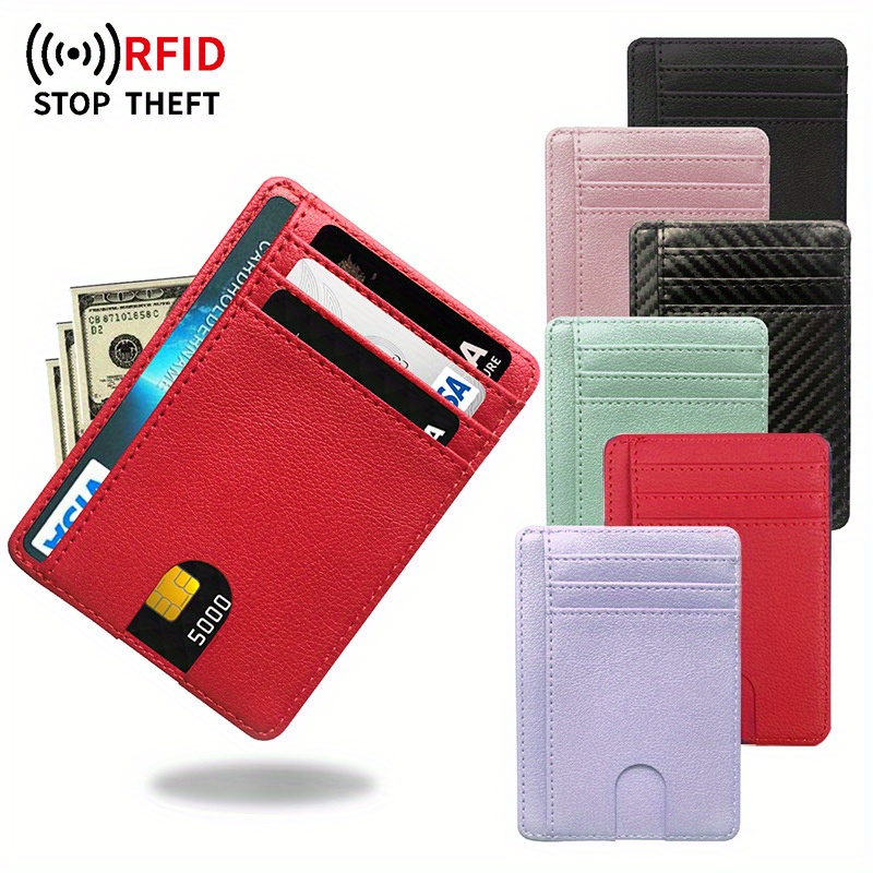 portable rfid blocking card holder pocket wallets with id window minimalist slim coin purse details 0