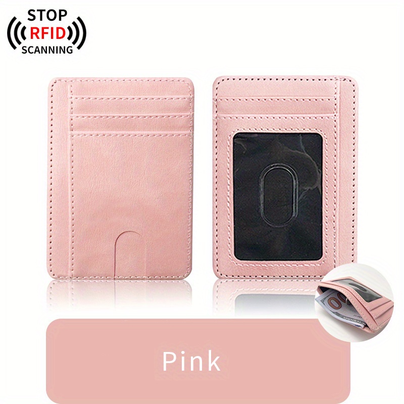 portable rfid blocking card holder pocket wallets with id window minimalist slim coin purse details 4