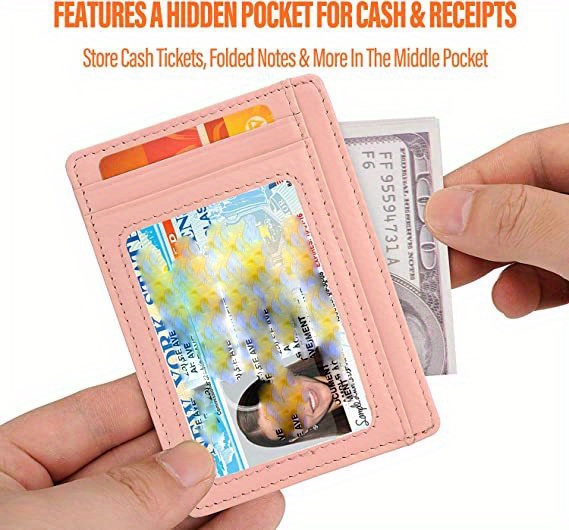 portable rfid blocking card holder pocket wallets with id window minimalist slim coin purse details 7