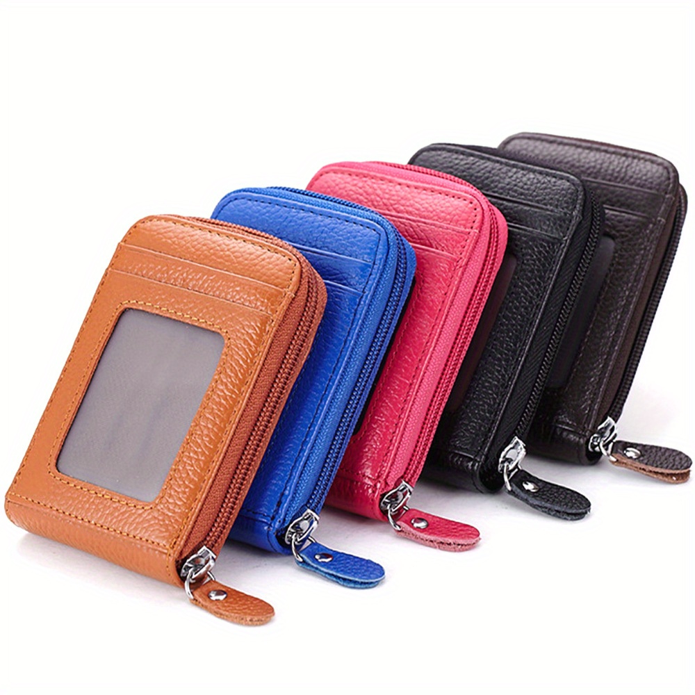 multi slots credit card wallet multi card case holder with id window zip around card coin purse details 0