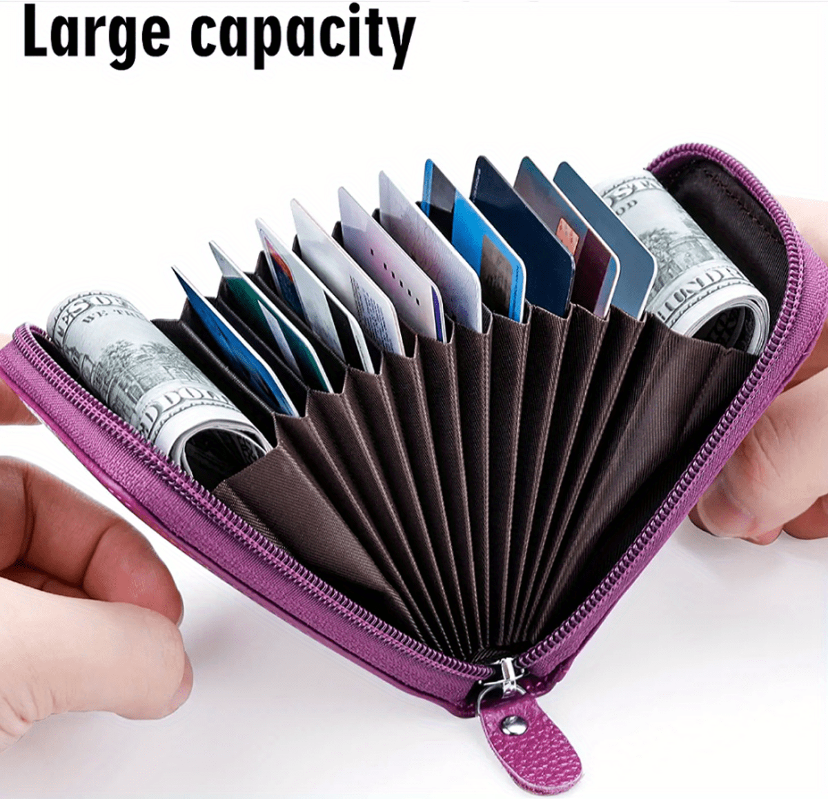 multi slots credit card wallet multi card case holder with id window zip around card coin purse details 3