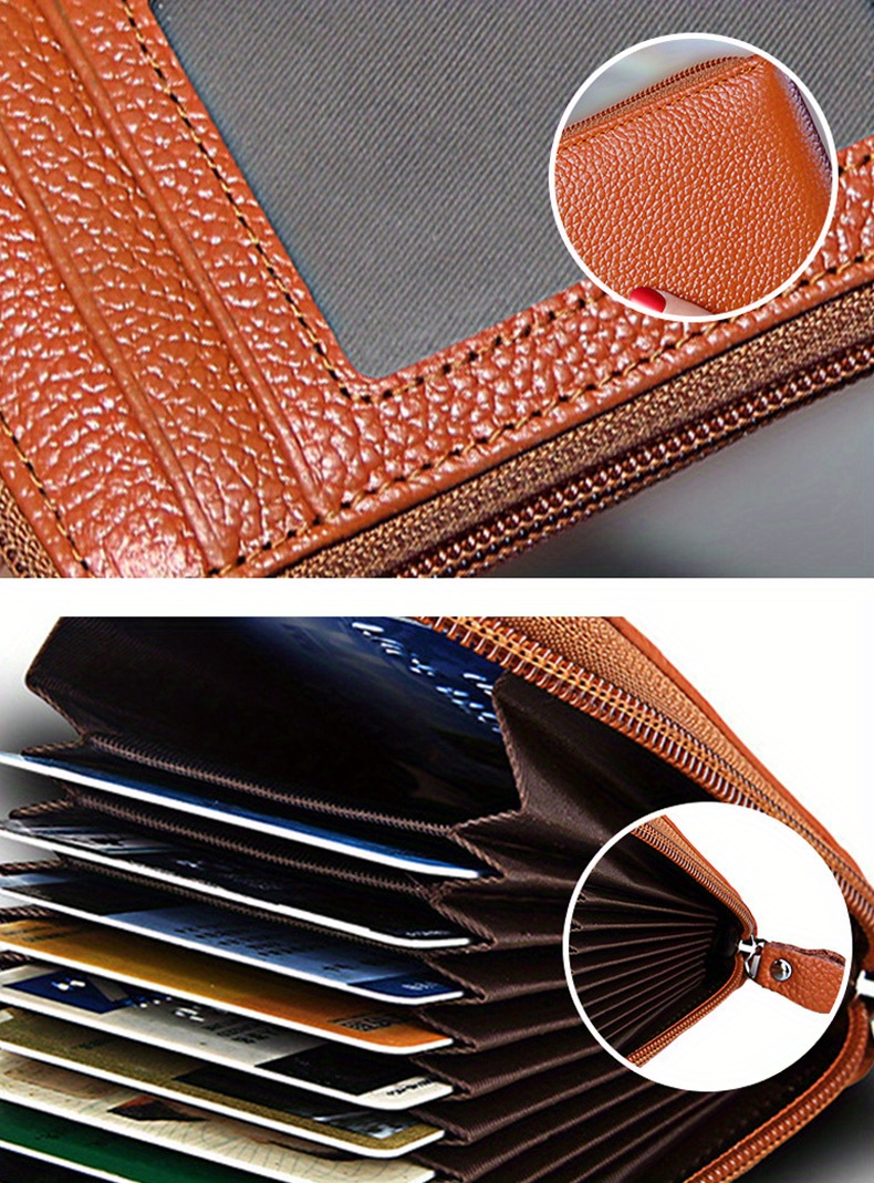 multi slots credit card wallet multi card case holder with id window zip around card coin purse details 6